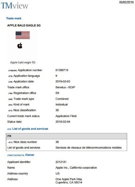 苹果提交“Apple Bald Eagle 5G”商标申请